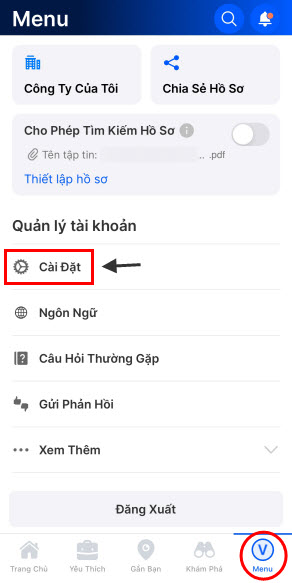 Chọn Menu, nhấp vào Cài Đặt